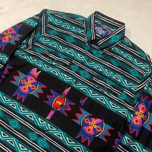 Vtg Wrangler Aztec Western Colorful Button Up Shirt Men's Medium Made in Canada